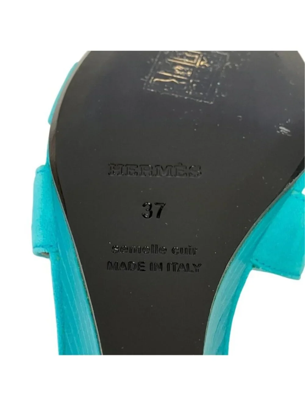 Hermes Legend H Motif Wedge Sole Sandals Turquoise Blue